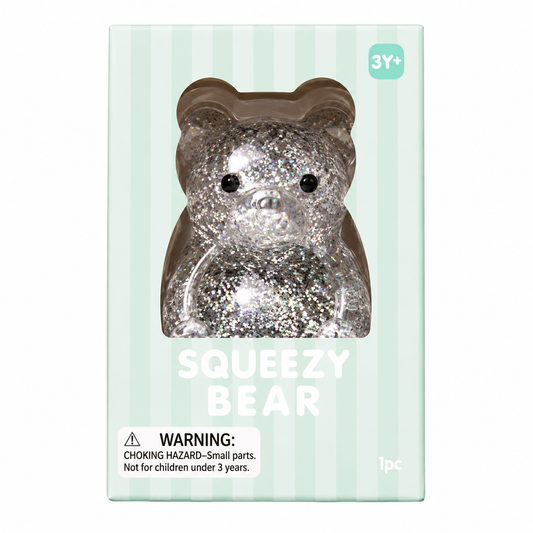J'adore 2.5 Inch Squeezy Bear Squishy Fidget Sensory Toy - Silver