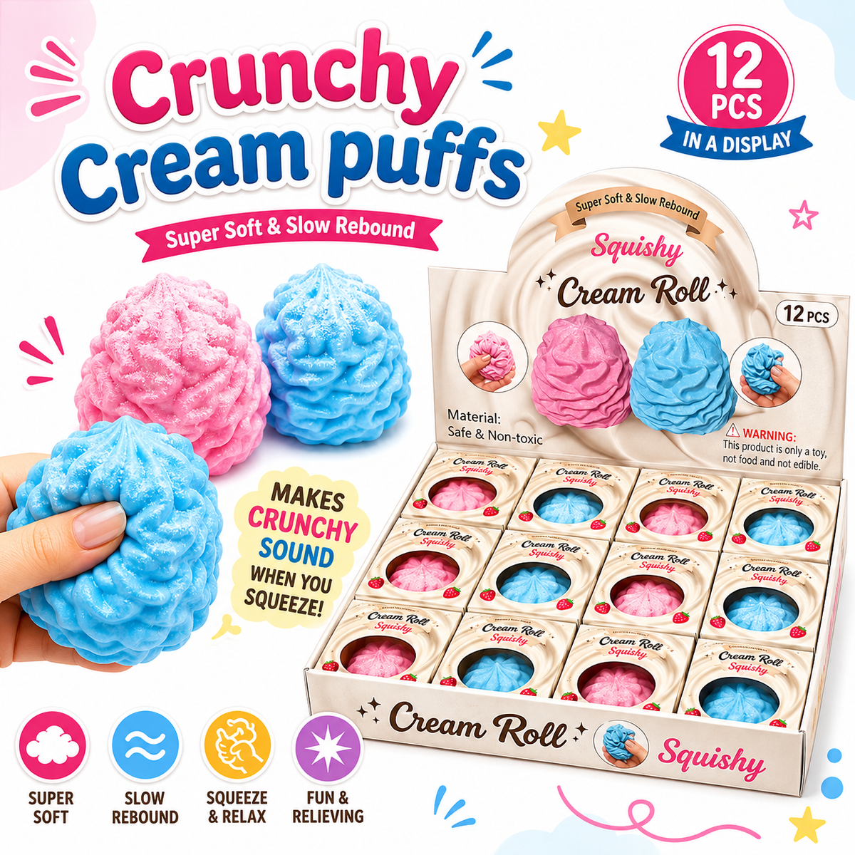 GS Wholesale (Formerly Known as Gypsy Soul) - Crunchy Cream Puffs ASMR Crunch Squishy Stress Toy